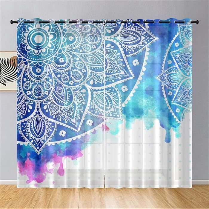 Rideaux Polyester Oeillets Rideaux Voilages Vintage Fleur Rose 132x243cm - 2 Pièces | Semi-transparent Avec œillets Voilage Semi-transparent Oeillets Gris Vert