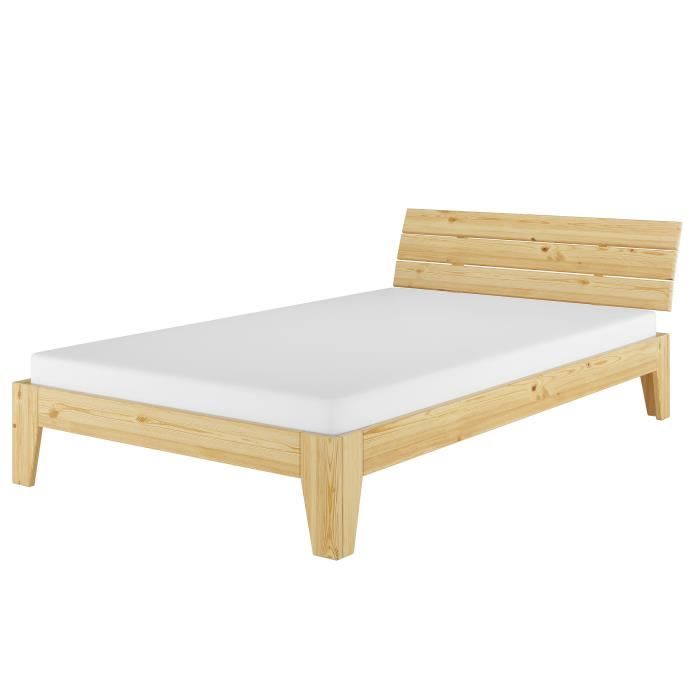 lit simple en pin naturel 120x200 - erst-holz - robuste - moderne - tête de lit à barres horizontales