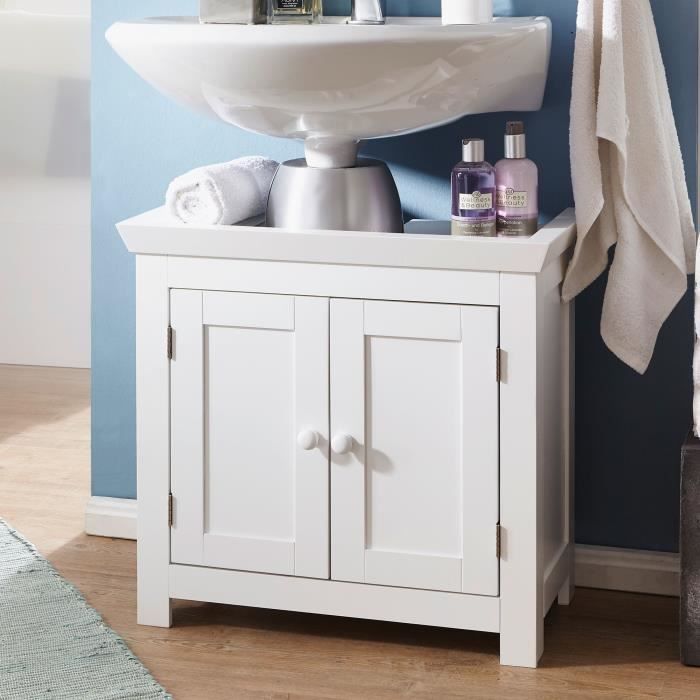 FineBuy Évier armoire avec 57x55,5x30 cm Blanc Meuble vasque a poser Design Bain