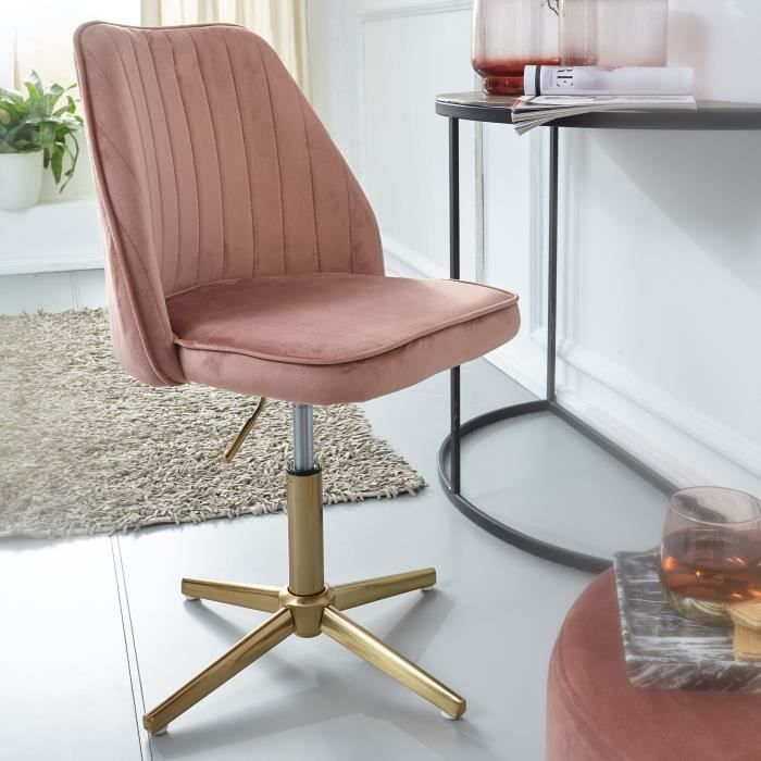 chaise de bureau pivotante en velours rose - finebuy - coque design - réglable en hauteur - 120 kg