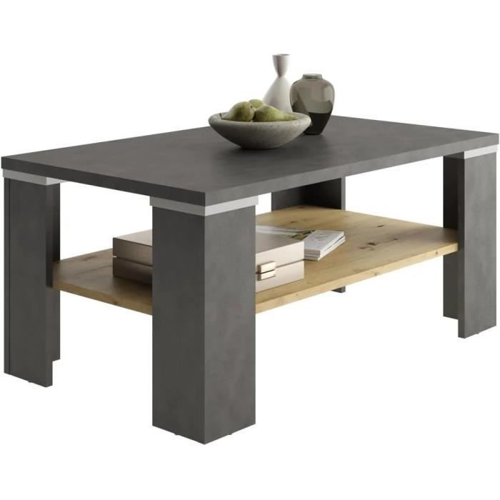 fmd table basse avec étagère gris matera et chêne artisanal 437005