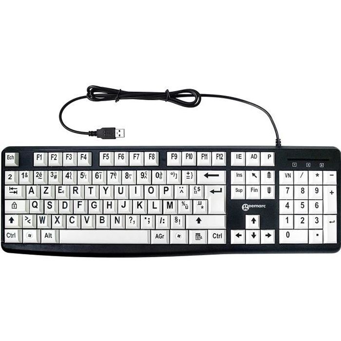 Geemarc Clavier Confort Visuel Blanc Lettre Noire
