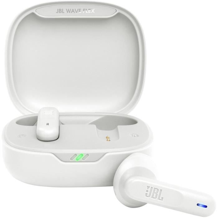 Ecouteurs sans fil JBL Wave Flex - Bluetooth 5.2 - Son Deep Bass - IP54 - 32h dautonomie - Blanc