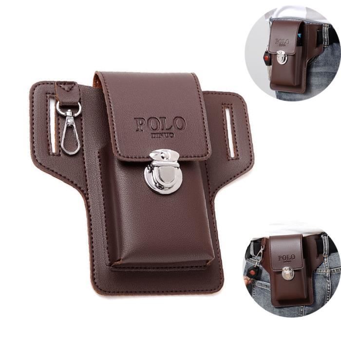 Étuis de Ceinture pour Téléphones Portables,Ceinture Clip Sacoche Etui Universel,Sacoche Ceinture Homme Multi-usages en PU-Marron