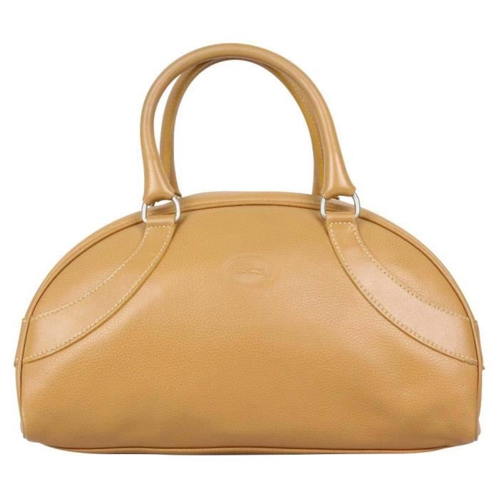 Sac main demi rond Longchamp cuir grain Camel Achat Vente