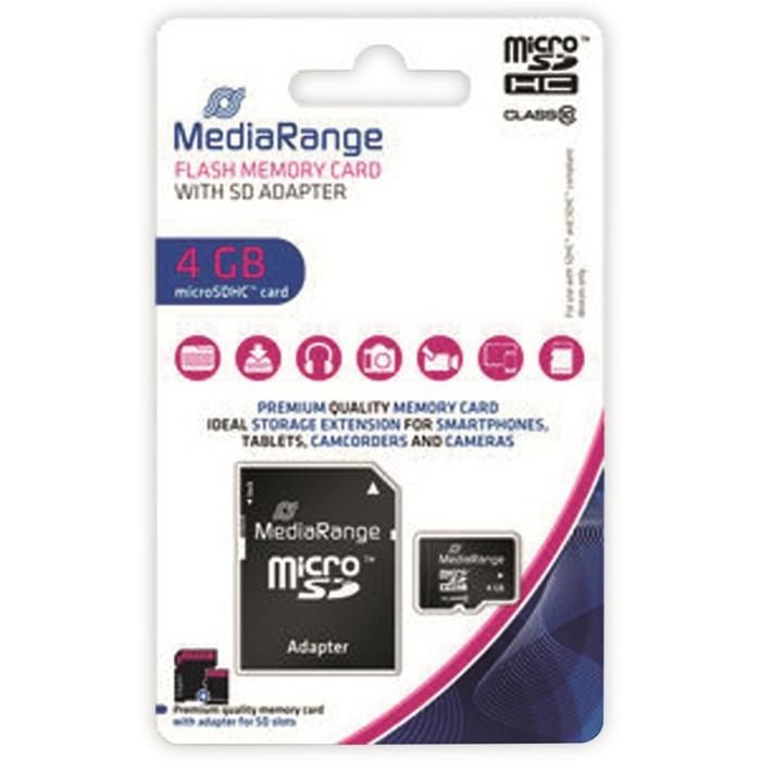 Carte mémoire MediaRange MR956 microSDHC 4 Go Classe 10 - vue 2