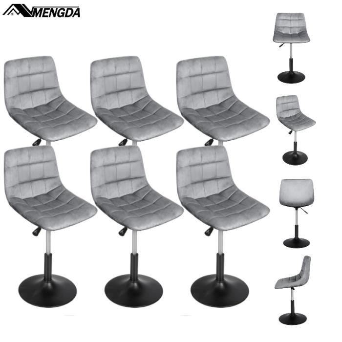 mengda lot de 6 tabourets de bar. chaise de cuisine au design moderne avec assise réglable en hauteur, rotation à 360° gris
