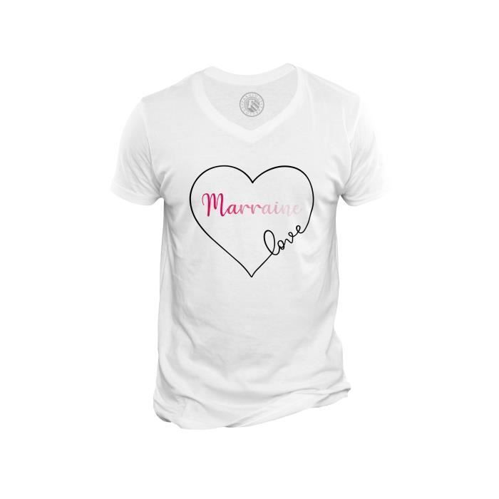 T Shirt Homme Col V Marraine Love Coeur Dessin Amour Blanc Cdiscount Pret A Porter