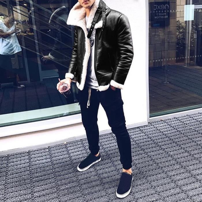 Hiver noir cuir chaude Manteau Gilet Casual Homme Formel Motard Taille Veste Tops Hiver noir cuir chaude Manteau Gilet Casual Homme Formel Motard Taille Veste Tops