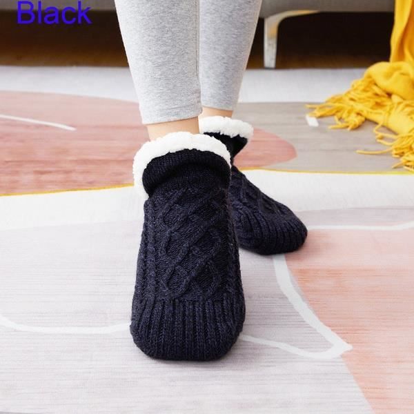 Femmes chaussettes d hiver chaud doux coton chaussette maison antiderapant chambre chaussures tricote chambre sol sommeil Noir Cdiscount Pret a Porter