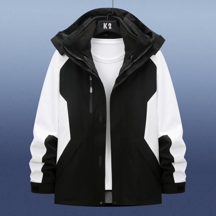 Blouson de Ski Homme 3 en 1 Amovible Imperméable Coupe-vent Randonnée  Doublure Polaire - Noir Blanc - Cdiscount Sport