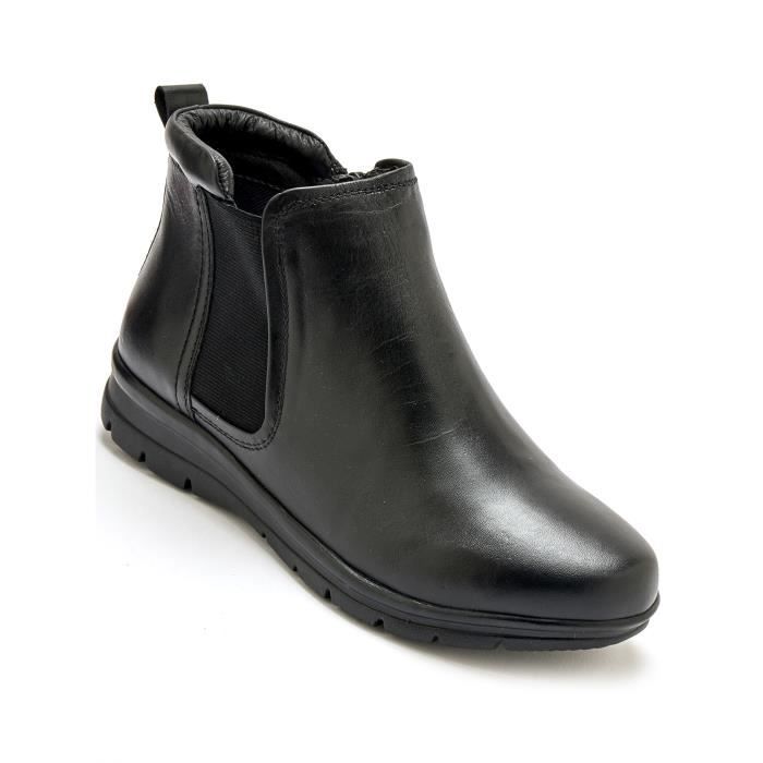 Chaussures Femme Pediconfort - Sans-gêne élastiquées, Cuir, Grande Largeur - Talon Plat 4 Cm
