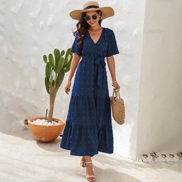 ROBE Robe decontractee habiller la conception de ceinture a la mode femmes robe mi longue dete style Blue Blue Cdiscount Pret a Porter