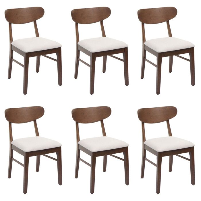 Lot de 6 chaises de salle à manger HWC-M59 chaise de cuisine tissu/textile bois massif - bâti foncé crème Lot de 6 chaises de salle à manger HWC-M59 chaise de cuisine tissu/textile bois massif - bâti foncé crème