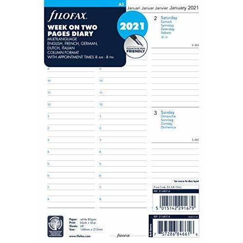 Filofax Agenda semainier sur deux pages Format colonne anglais Multi Filofax Agenda semainier sur deux pages Format colonne anglais Multi