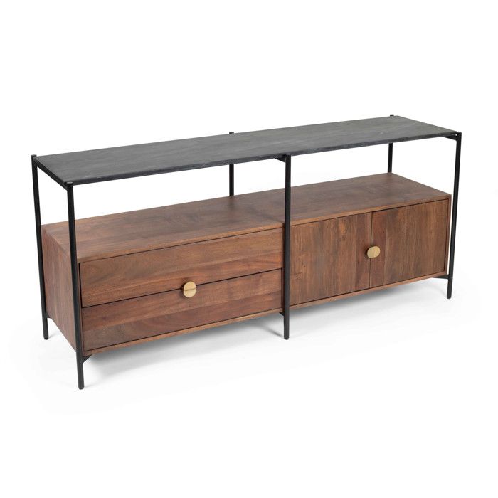 Meuble TV en marbre avec rangement en acacia massif 152 cm Mona - Oviala Meuble TV en marbre avec rangement en acacia massif 152 cm Mona - Oviala