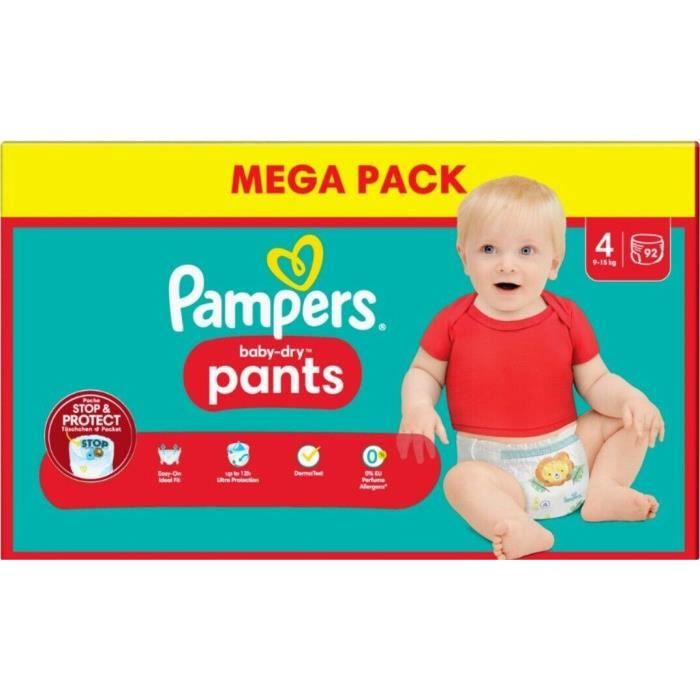 Mega Pack 92 couches culottes PAMPERS Baby-Dry Pants Taille 4 (9 à 15 KG) Culottes Bébé