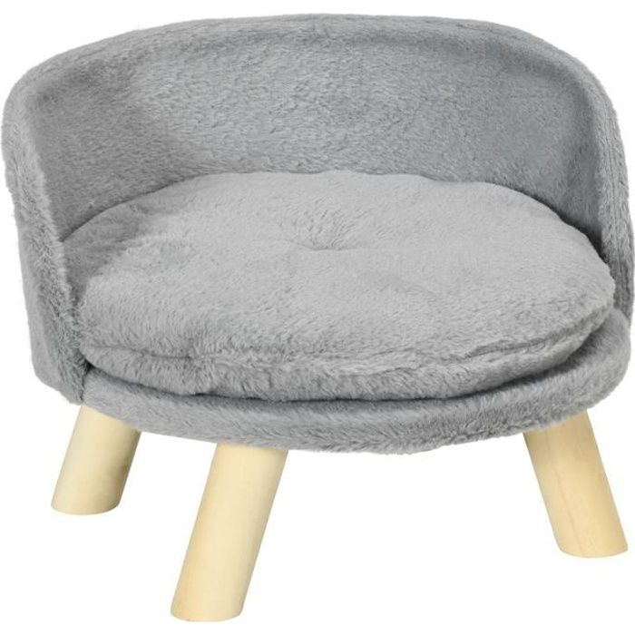 canapé lit panier pour chien design scandinave coussin moelleux amovible pieds en bois ø 40,5 x 33h cm gris 40x40x33cm gris