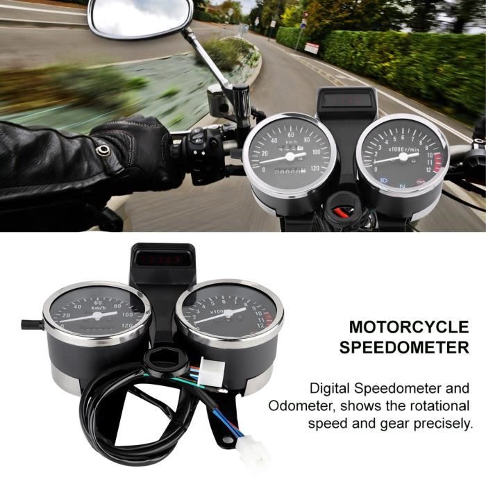 Qiilu Compteur de vitesse moto Compteur de vitesse de moto, compteur kilométrique de moto, affichage à LED 12V DC moto compteur
