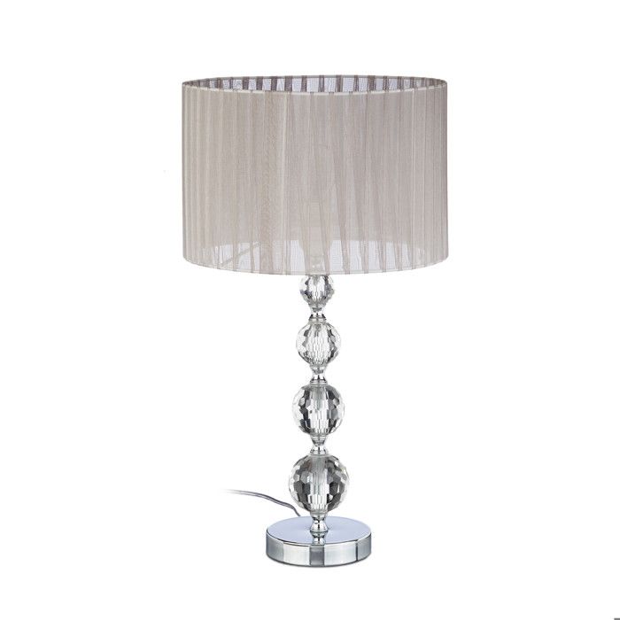 Relaxdays Lampe de chevet abat-jour tissu voile boules verre cristal lampe de nuit HxlxP: 53x29 5x29 5 cm claire/argent