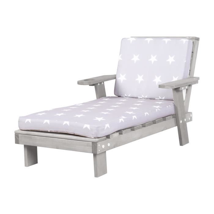 roba chaise longue pour enfants avec coussins little stars déhoussables - bain de soleil en bois résistant aux intempéries - gris