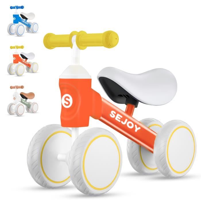 Draisienne Bébé 1-3 Ans SEJOY avec 4 Roues, Mini Vélo Enfant sans Pédales, Orange
