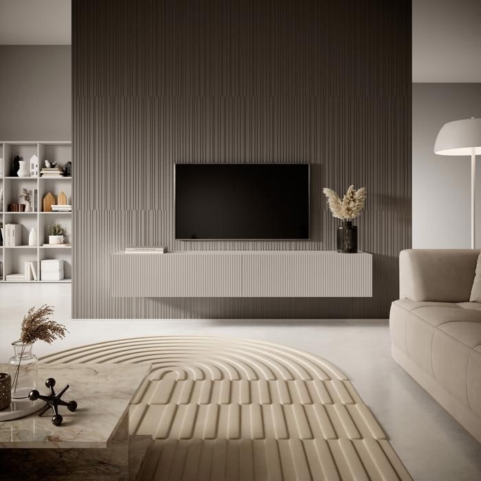 Meuble TV - SELSEY - Veldio - 175 cm - Gris-beige - 3 portes