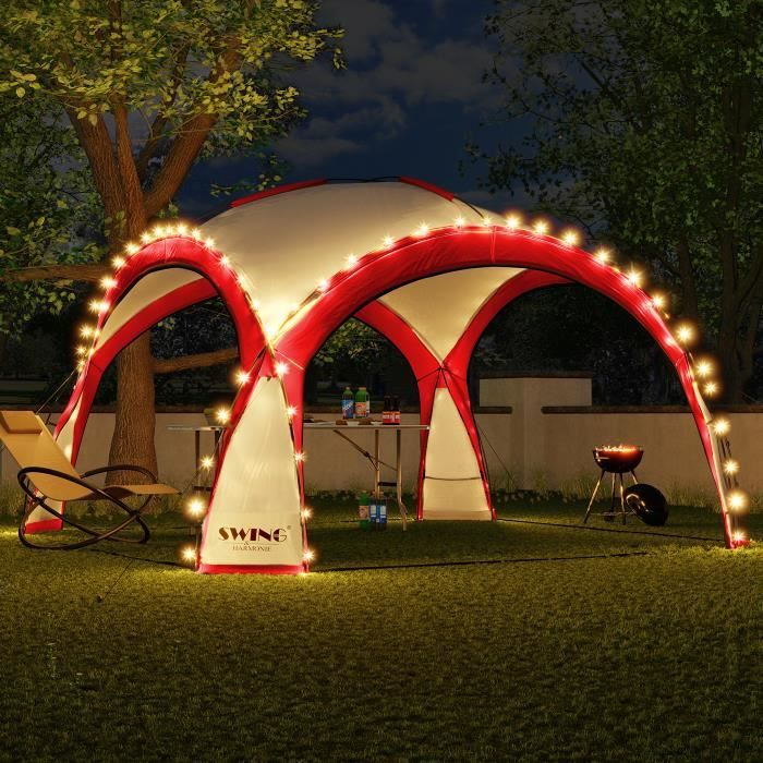 LED - Pavillon 3,6 x 3,6 m Dome Shelter Tente Tonnelle de jardin avec solaire - rouge
