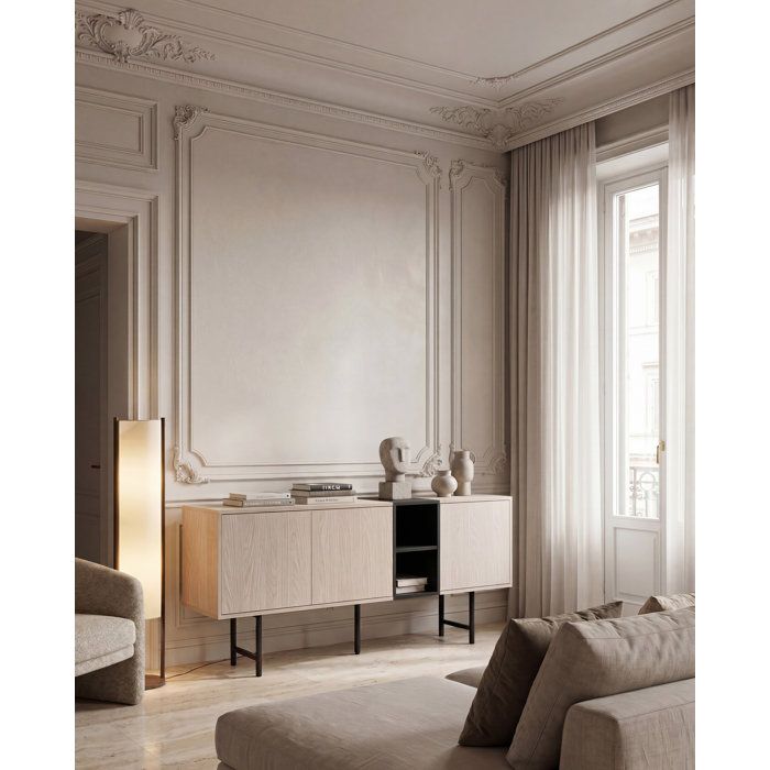 Buffet THEA – Chêne Nordic Clair & Noir – 3 portes 2 niches – 180 x 40 x 80 cm