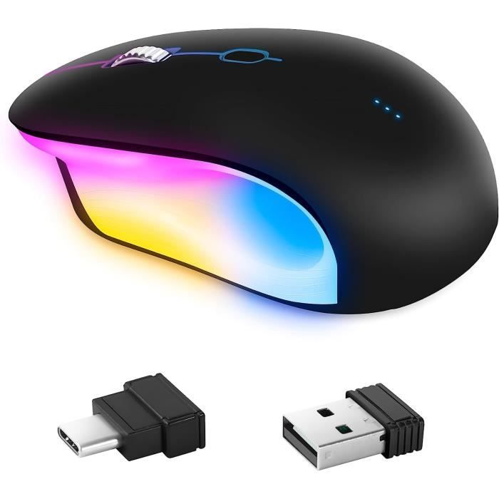Souris Sans Fil, Avec Lumière ArcEnCiel Rgb Led À Clic Silencieux, Souris Lumineuse De