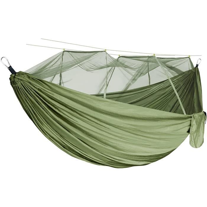 Hamac Camping Avec Moustiquaire - COVACURE - 2 Sangles, Portable, Léger, Vert Armée