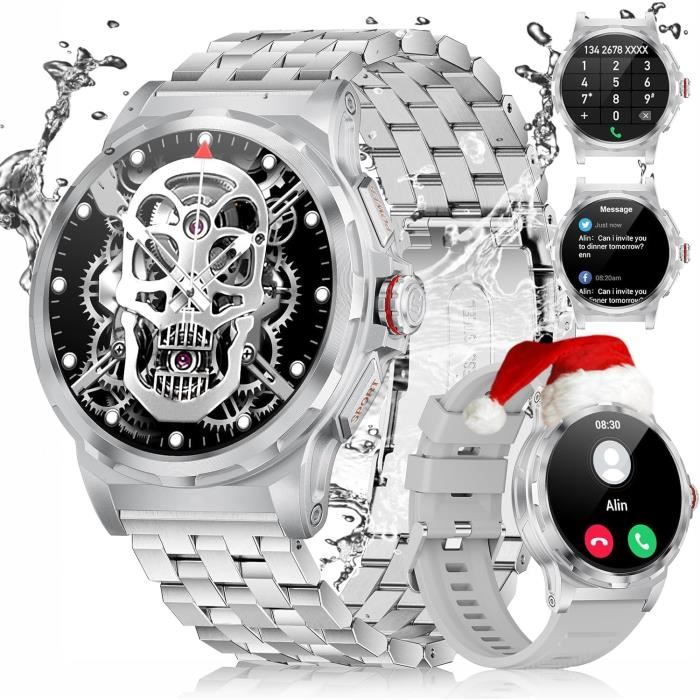 Militaire Montre Connectée Homme Avec Appels Bluetooth Écran HD 1.85",730mAh IP68 Étanche Tracker De Fitness Avec Lampe De Poche LED,24/7 Fréquence