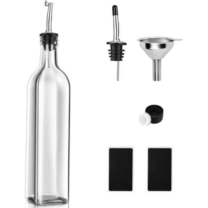 Bouteille En Verre Distributeur D'Huile D'Olive Et Vinaigre 500ml Avec Bec Verseur Acier Inoxydable - Design Minimaliste