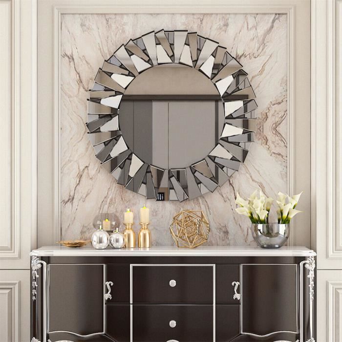 Grand Miroir Mural Décoratif Rond 79x79cm Miroir Art Déco pour Salon  Chambre Salle de Bain Entrée Maison - Cdiscount Maison