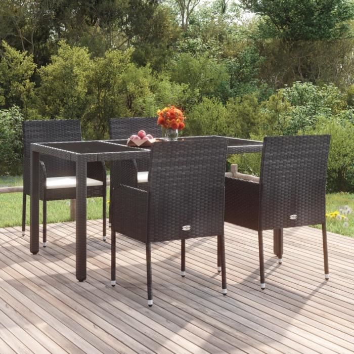 319887 vidaXL Chaises de jardin 4 pcs avec coussins Résine tressée Noir