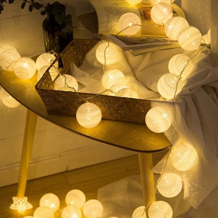TENSUN Guirlande Lumineuse Boules Coton à Piles 3M 20 Guirlande Lumière LED  pour Noël Halloween Mariage Intérieur Extérieur Romantique Décor - Macaron