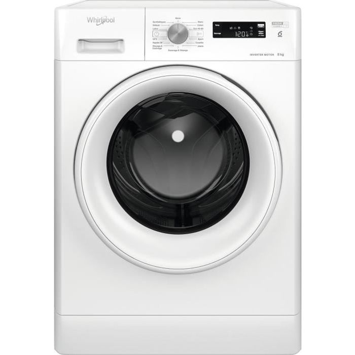 Lave-linge hublot WHIRLPOOL PFFS38258WFR FreshCare - 8 kg - Induction - L60cm - 1200 trs/min - Classe B - Blanc