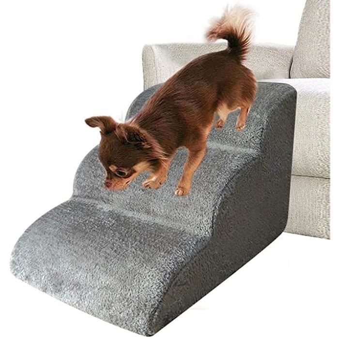 Comparer les prix de learnarmy Escalier pour chien 3 couches - Avec housse en peluche - Échelle - Rampe pour petit chien - 60 x 42 x 39 cm - Gris