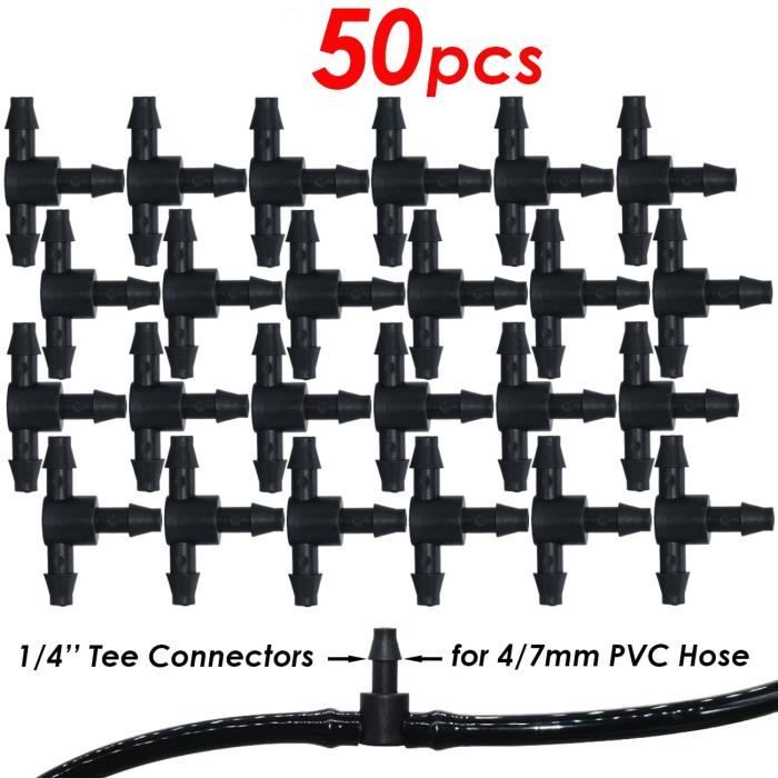 50 pcs Croix Droite 1/4 "Barbelé Connecteur 4/7 mm tuyau de jardin arrosage raccord 