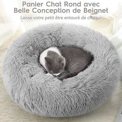 Panier Pour Chat Rond Et Doux - Lavable, Coussin Réversible, Base Antidérapante, 51x48x15 Cm, Gris - 5