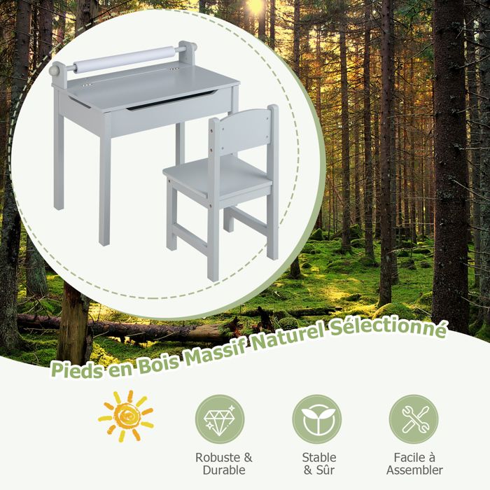 Bureau Enfant Réglable Avec Chaise Ergonomique - Plateau Inclinable, Tiroir, Design évolutif
