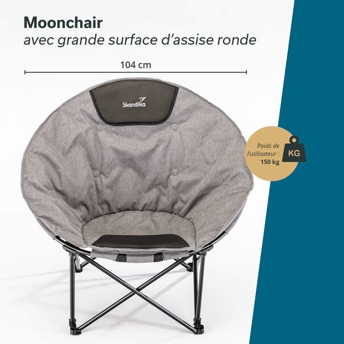 Fauteuil Pliant Skandika Moonchair Kupari – Max 150 Kg, Assise Rembourrée, Polyester Oxford 600D, Cadre Acier, Compact Et Léger (4,3 Kg)