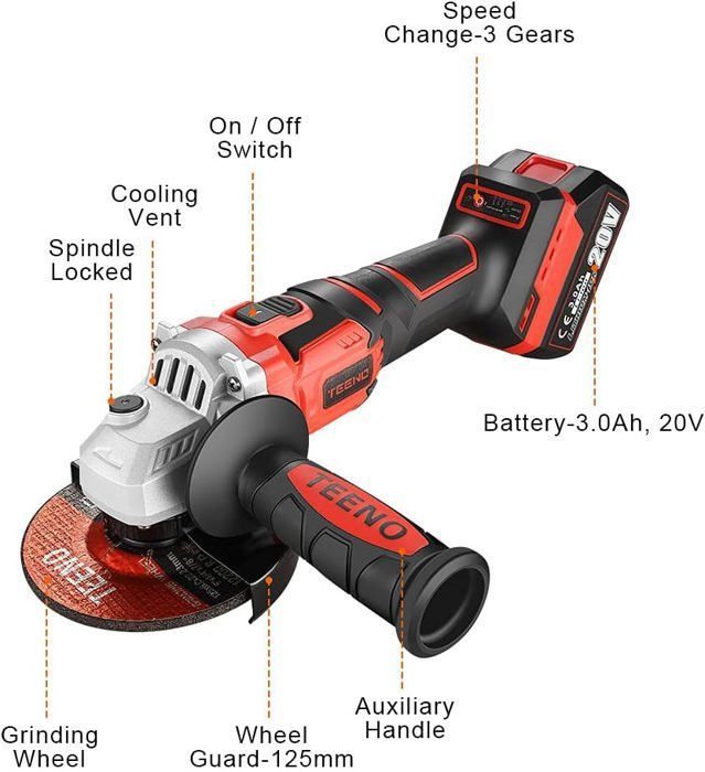 Meuleuse D'angle Sans Fil DeWalt 20V - 3 Vitesses Jusqu'à 12000 Tr/min, Disque 100 Mm, Moteur Brushless, Pour Coupe Et Meulage
