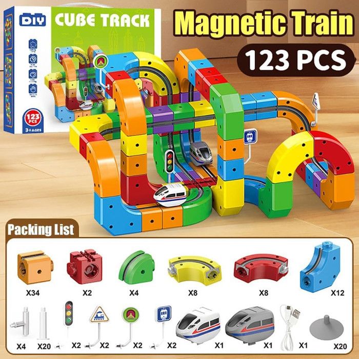 Toy Car Track Kit de construction - Kit de jeu mural à 360° - Véhicule interactif pour tout-petits, fêtes, voyages, maison et extérieur - Bleu