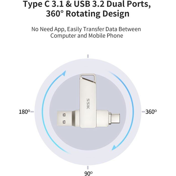 128 Go Double Cle Usb 3.2 Type-C Jusqu'À 200 Mo/S, Clé Usb-C Flash ...