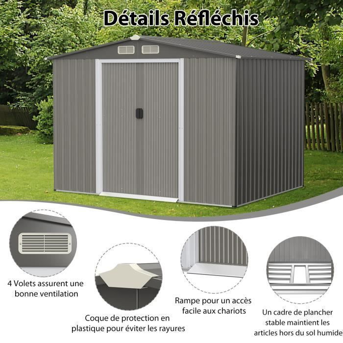 Abri De Jardin En Métal Galvanisé 1,9 M³ - Cabane Extérieur Avec Double Porte Verrouillable | Rangement Outils Vélo