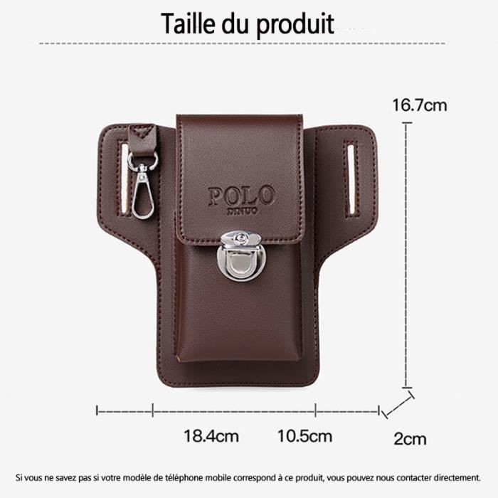 Sacoche de ceinture zippée étui aspect cuir + mousqueton - Marron -  Cdiscount Téléphonie