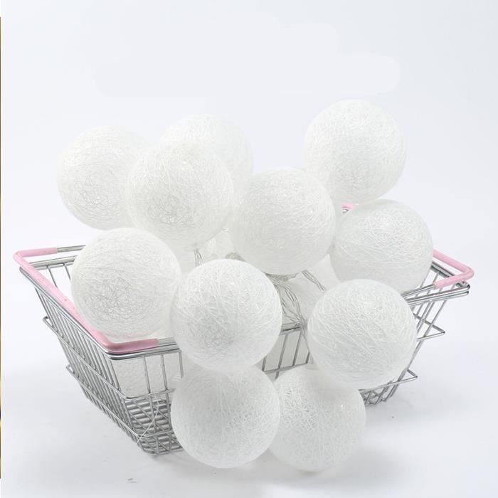 Guirlande Lumineuse Coton Boules 5m - 20 LEDs - Prise Intégrée - IP44 étanche - Pour Déco Chambre, Fête, Noël, Mariage