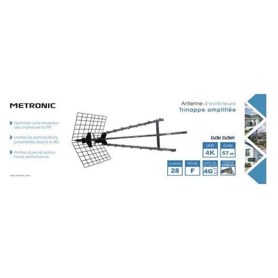 etronic 415049 Antenne d'extérieur Trinappe aplifiée 57 dB - filtre