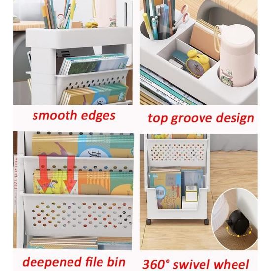 Étagère De Bureau Mobile Avec Roues - 78,5x39,5x12 Cm, Rangement Compact Pour Classe Ou Maison